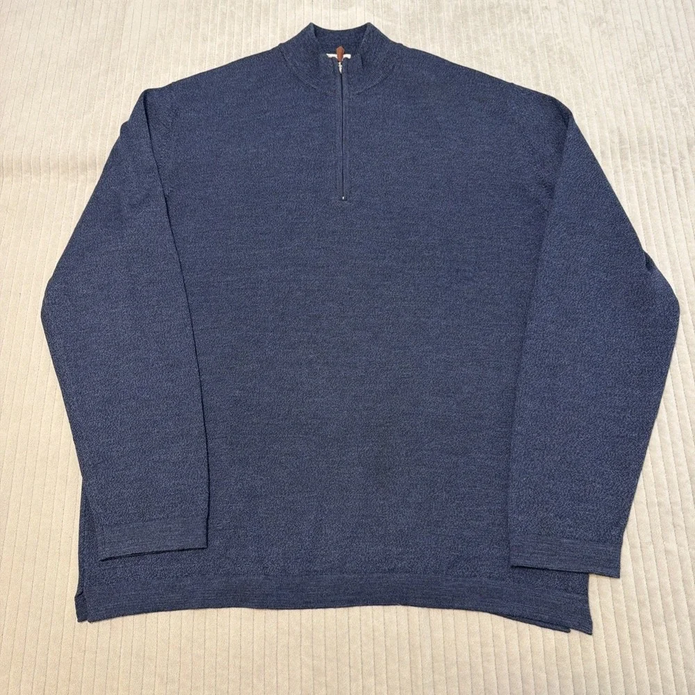Gran Sasso L'uomo Vogue 1/4 Zip Sweater Soft Virgin Wool Blue Made In Italy XL